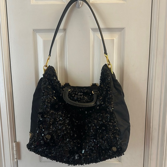 Authentic Prada Black Sequin Tote with Gold Hardware - Picture 13 of 17